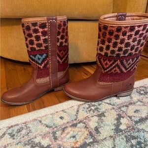 Textile and Leather Brown Boots